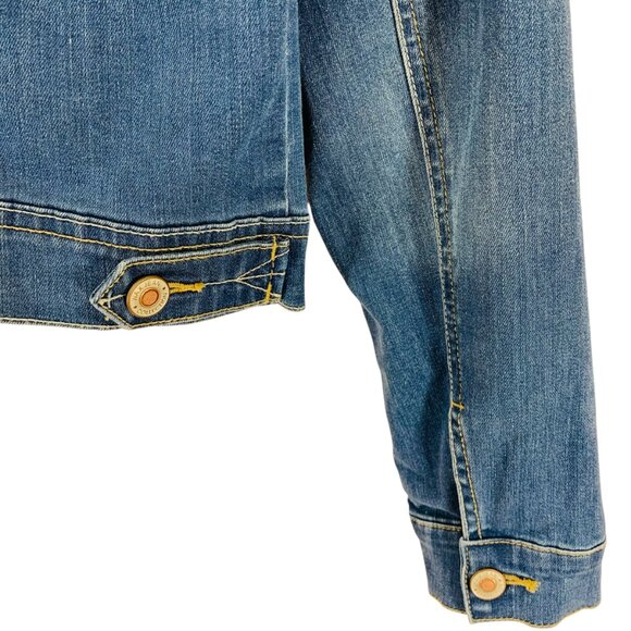 Distressed denim Jean Jacket women in med Wash Blue size medium WAX JEAN - Picture 5 of 16